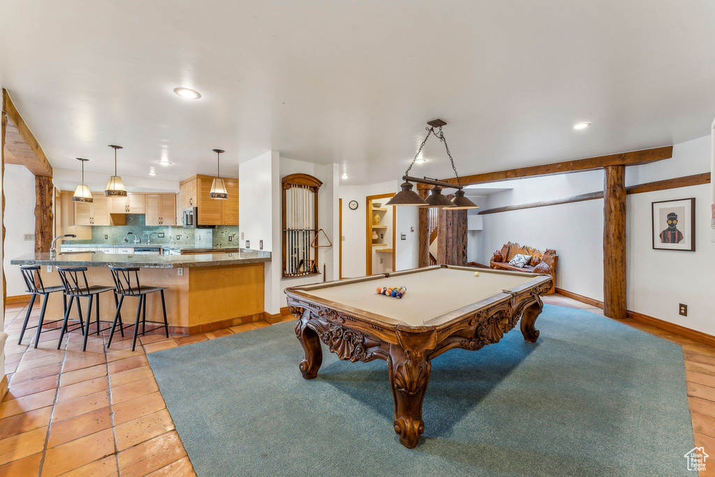 Rec room with pool table, recessed lighting, and baseboards