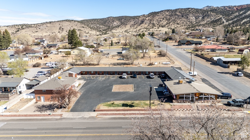 Aerial view featuring a residential view and a mountain view