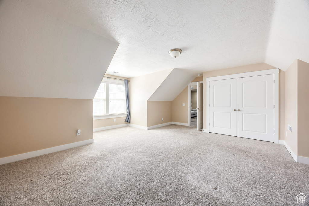 Additional living space featuring baseboards, vaulted ceiling, and carpet