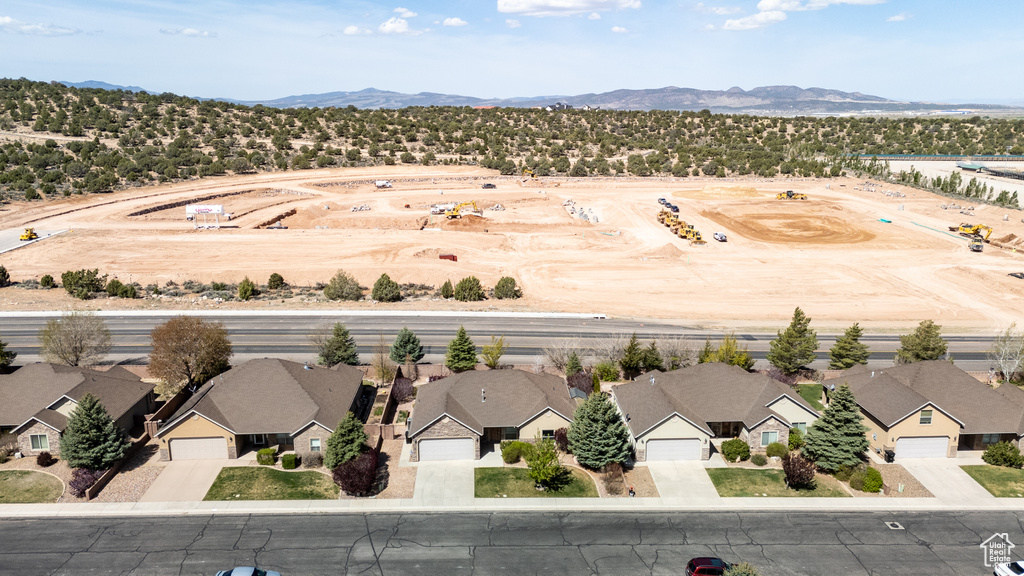 Drone / aerial view with a mountain view and a residential view