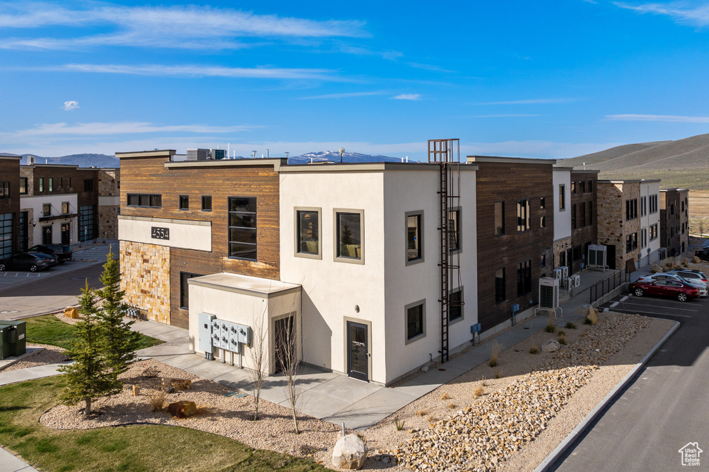 View of building exterior with a mountain view