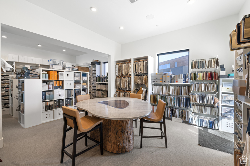 Dining area featuring carpet and recessed lighting