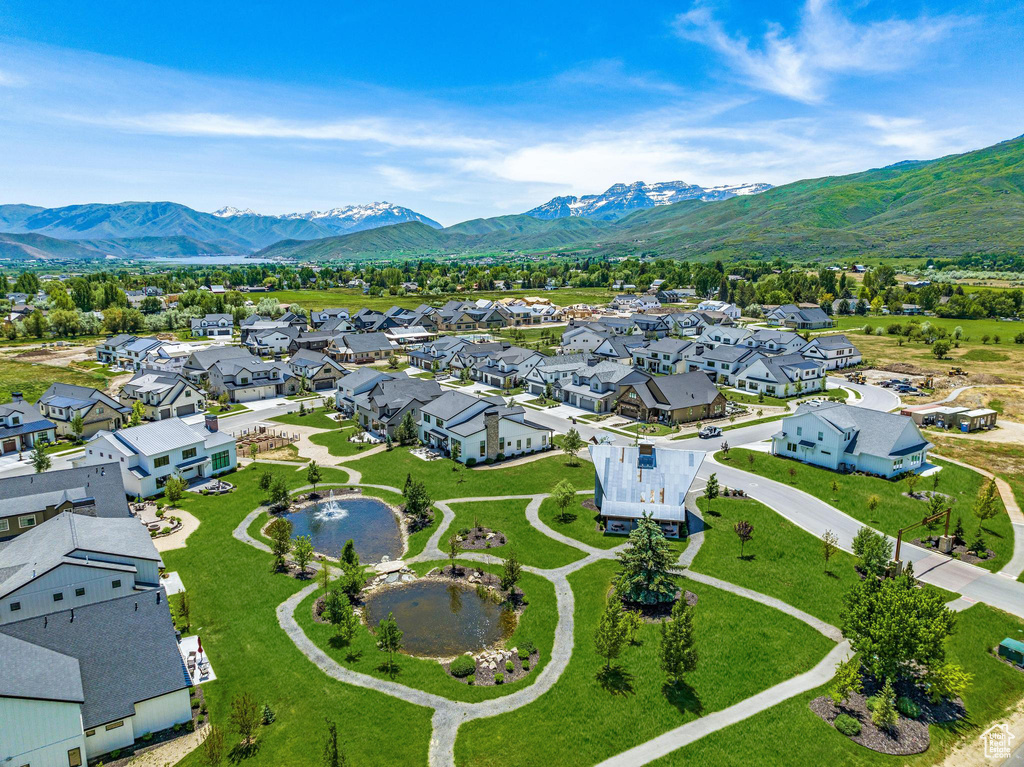 Aerial view with a water and mountain view and a residential view