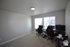 Home office featuring baseboards and carpet