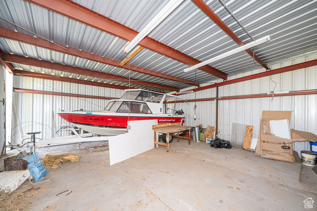 Garage with metal wall
