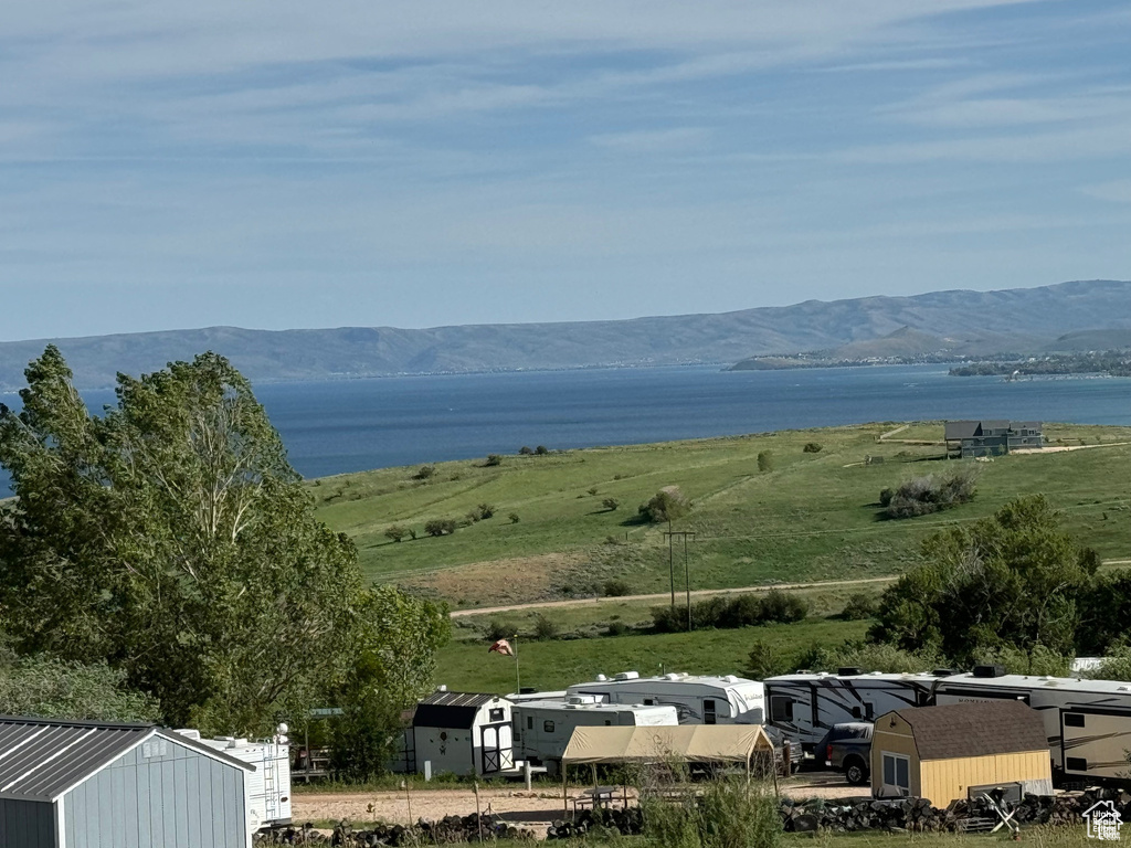 Water view with a mountain view