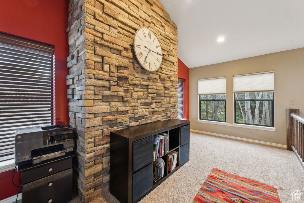 Interior space with baseboards and vaulted ceiling