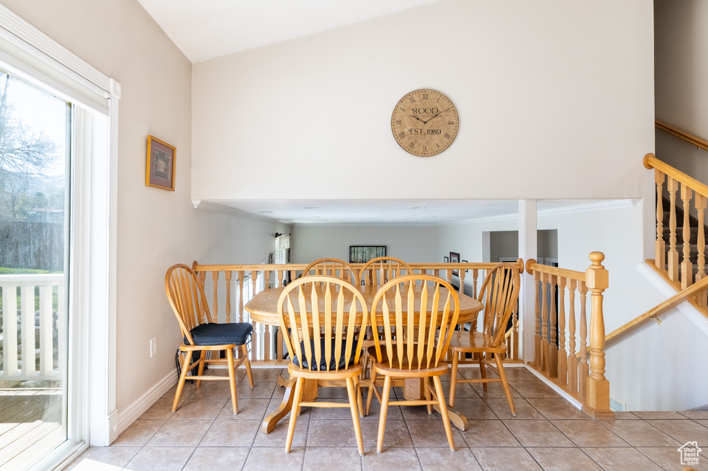View of tiled dining room