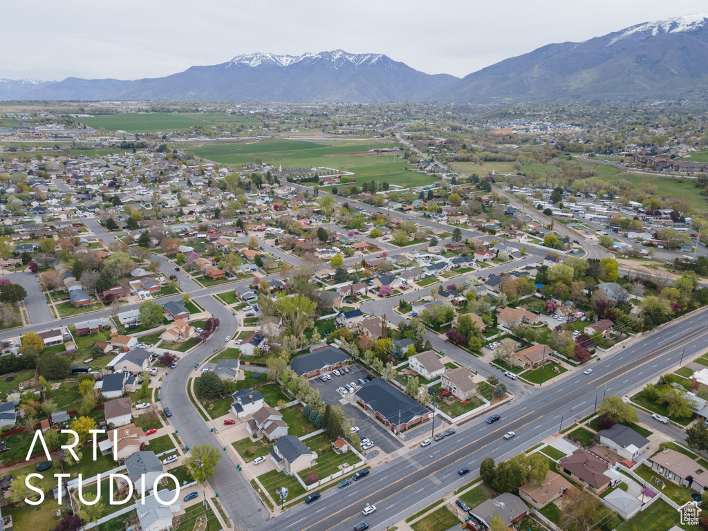 Aerial view featuring a mountain view