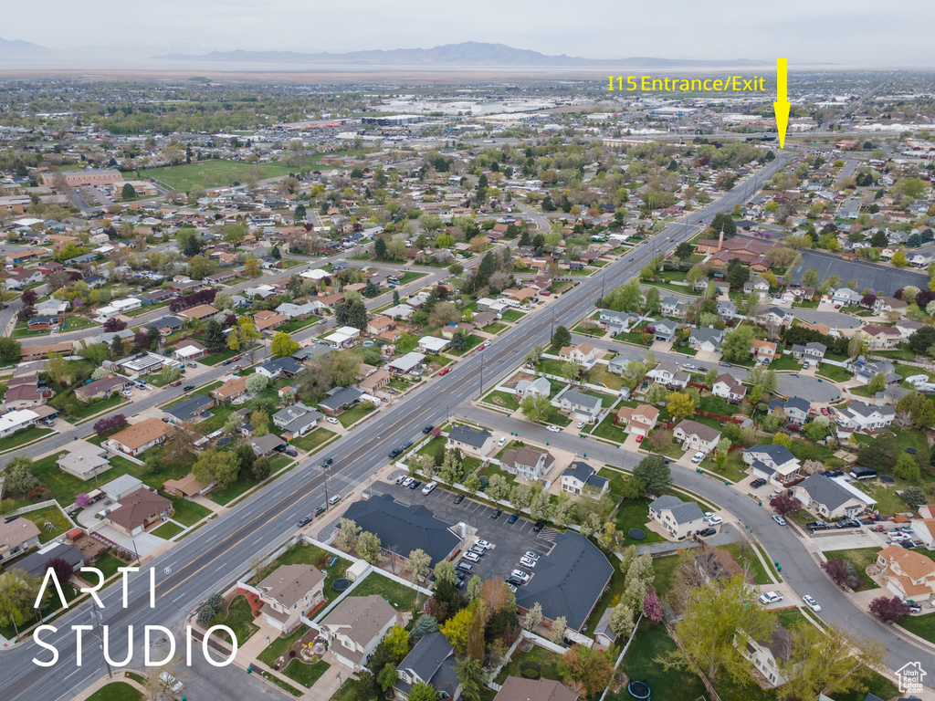 Aerial view featuring a mountain view