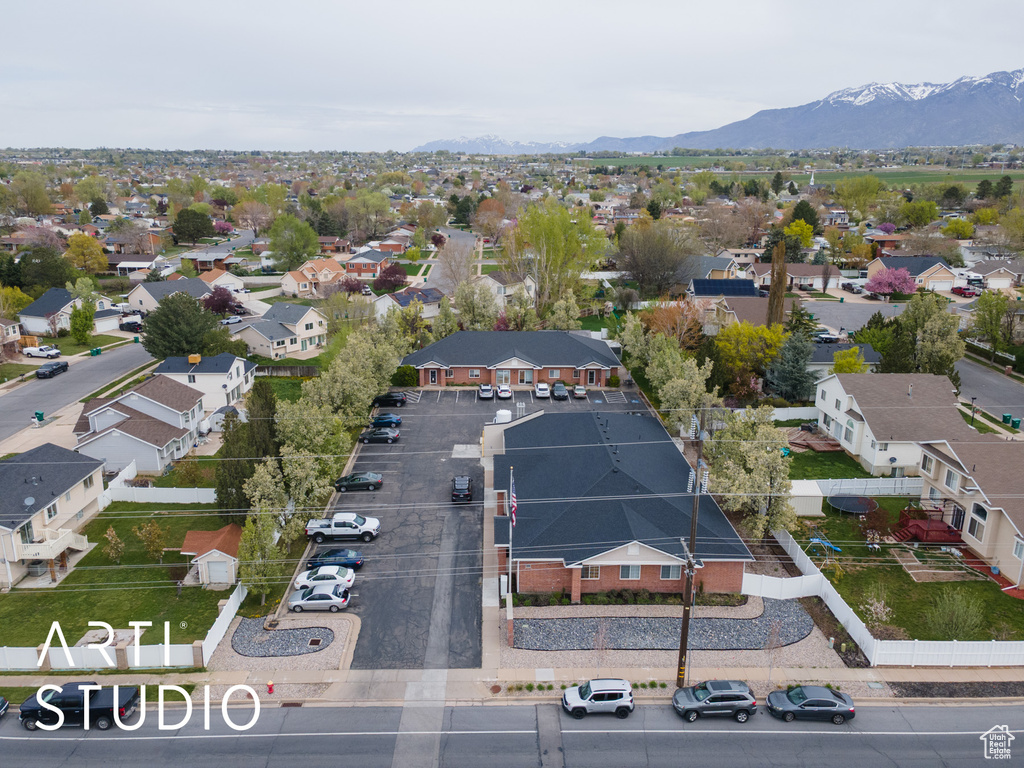Aerial view with a residential view and a mountain view