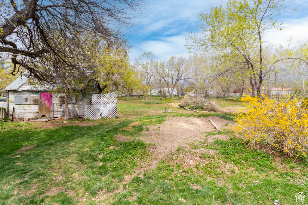 View of yard with an outdoor structure