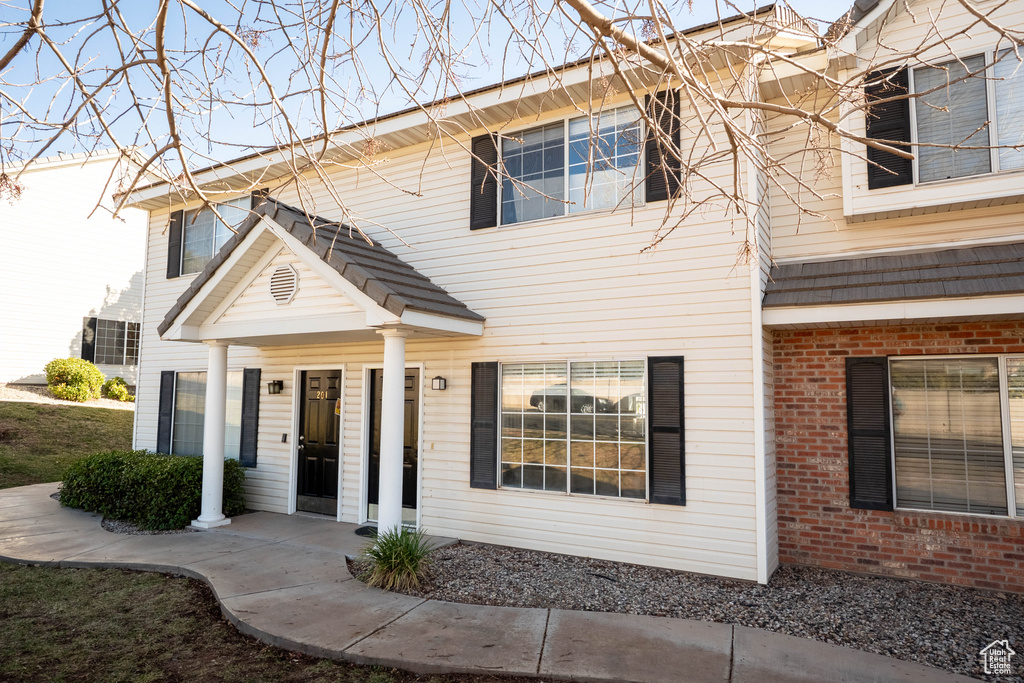 View of front of home with brick siding