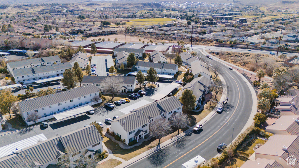Birds eye view of property with a residential view