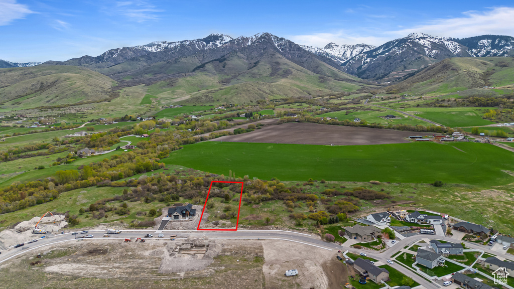 Aerial view featuring a mountain view