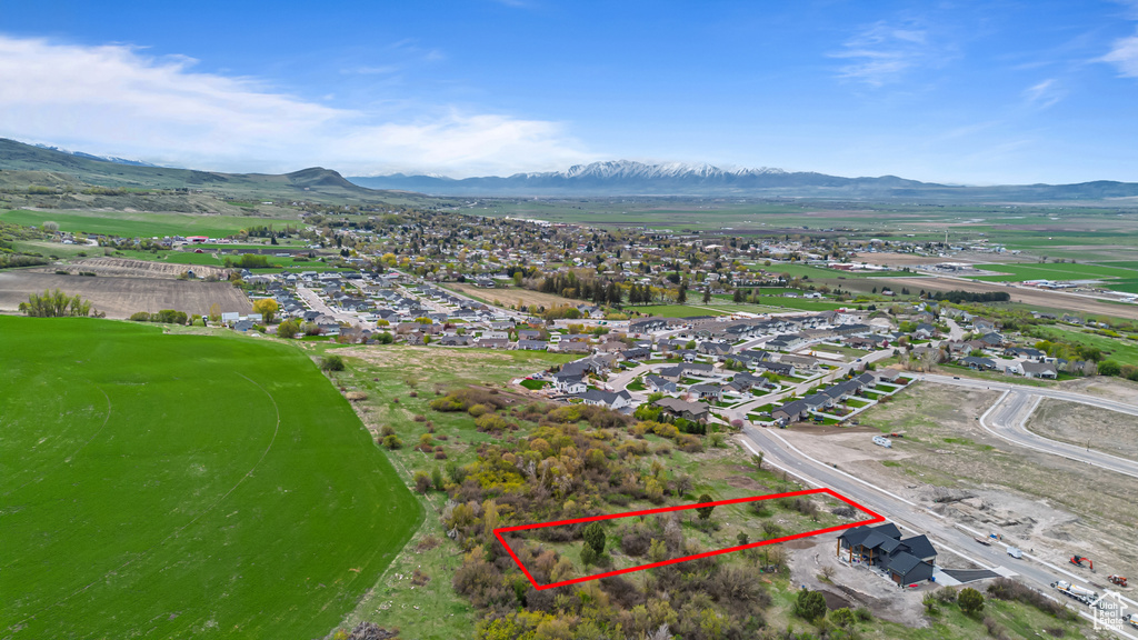 Drone / aerial view with a mountain view and a residential view