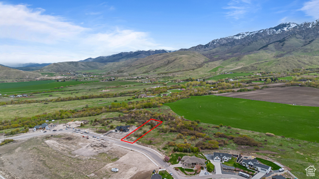 Birds eye view of property with a mountain view