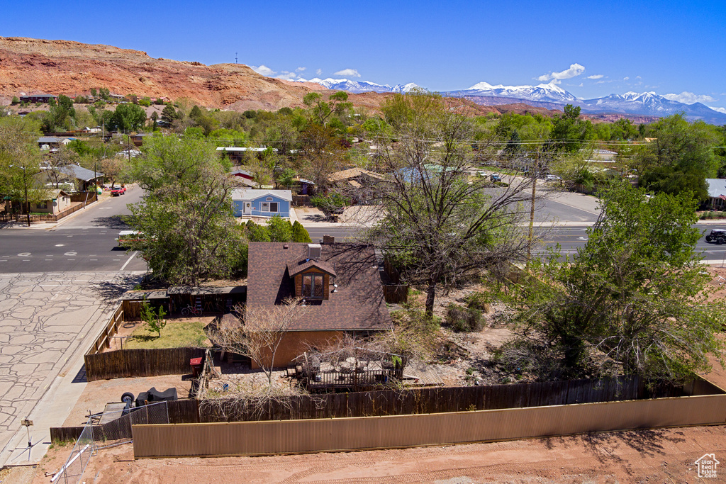 View from above of property with mountains