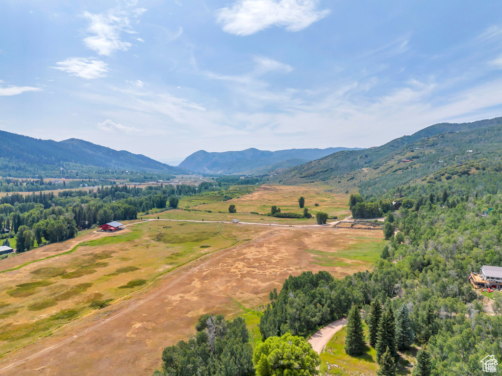 Drone / aerial view with a mountain view