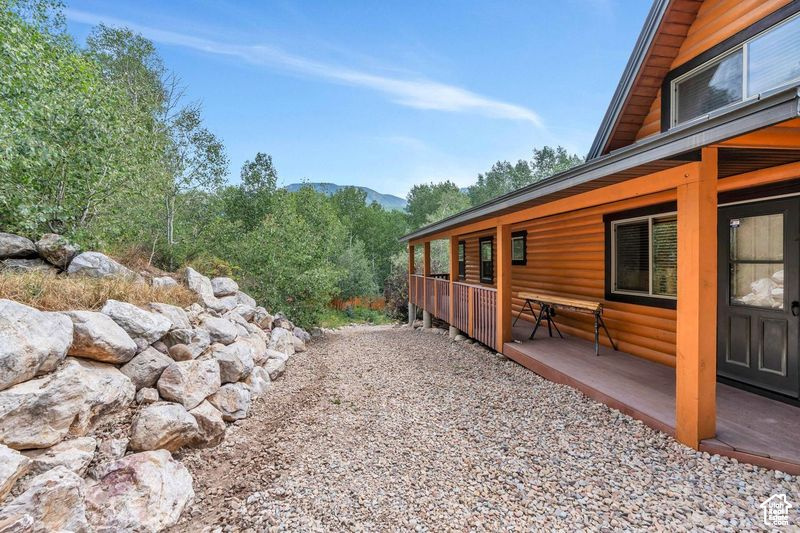 View of yard with a mountain view