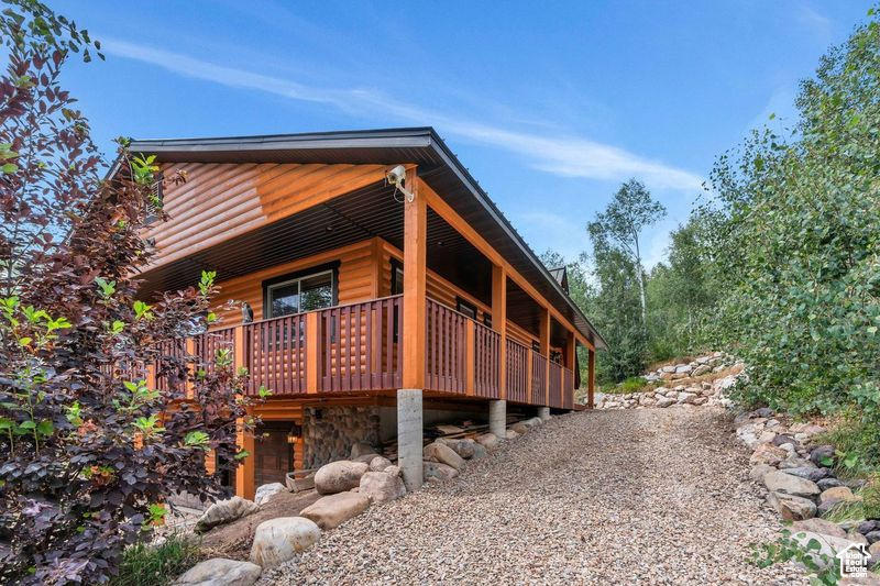 View of home\\\'s exterior featuring log veneer siding