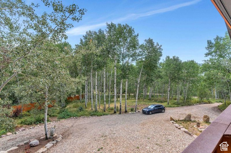 Exterior space featuring gravel driveway
