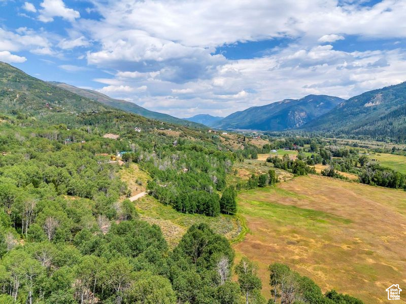 Property view of mountains featuring a wooded view