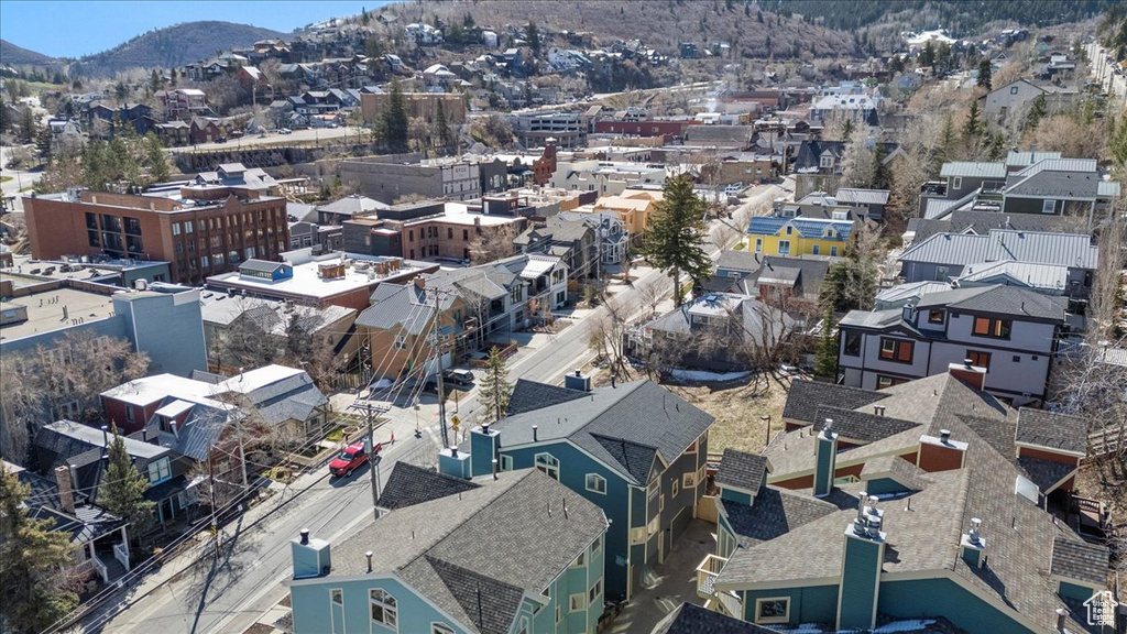 Aerial view featuring a residential view and a mountain view