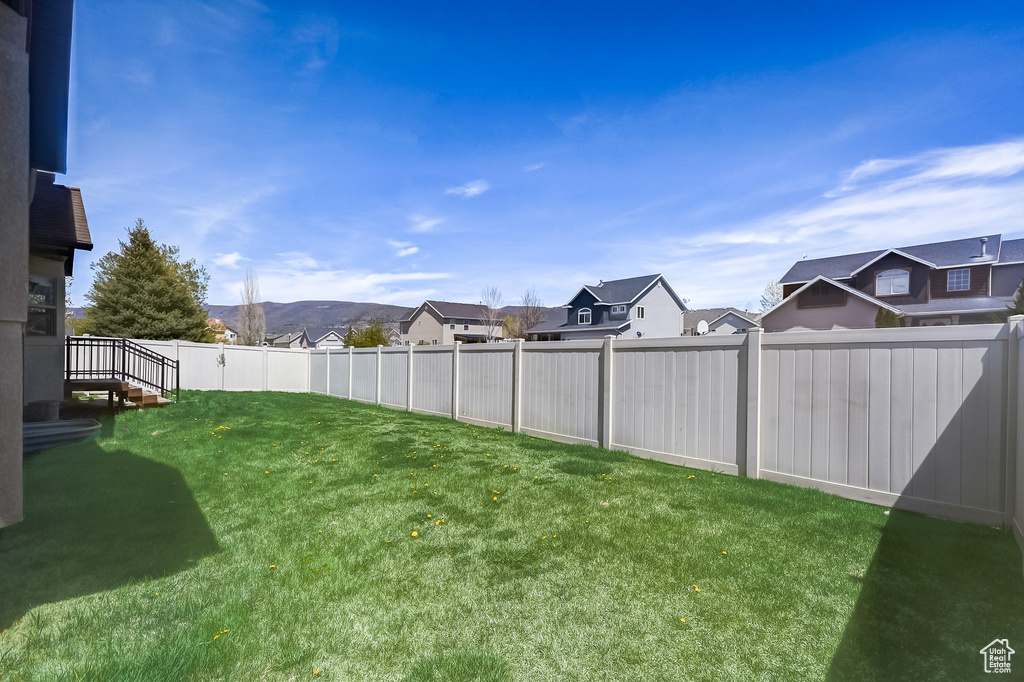 View of yard featuring a residential view and a fenced backyard