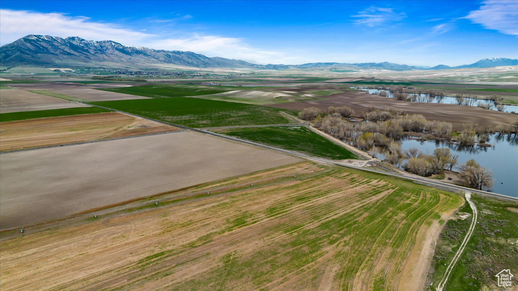 Aerial view with a water and mountain view