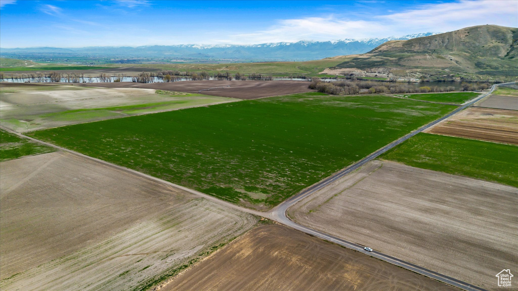 Aerial view with a water and mountain view