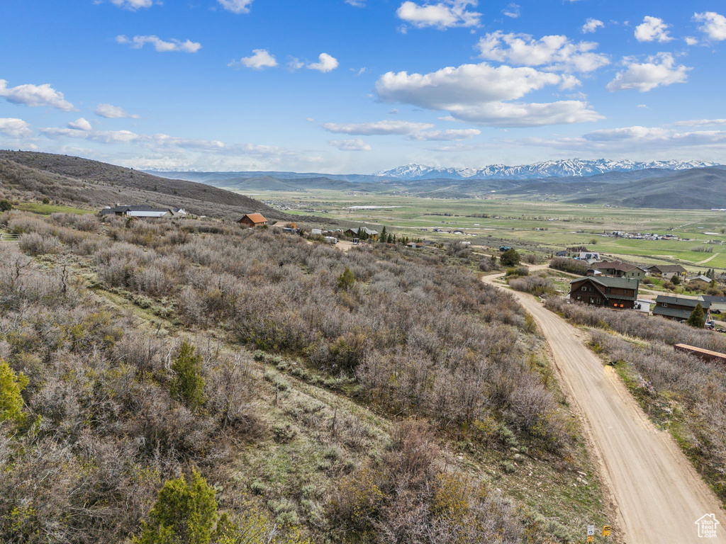 Drone / aerial view featuring a mountain view