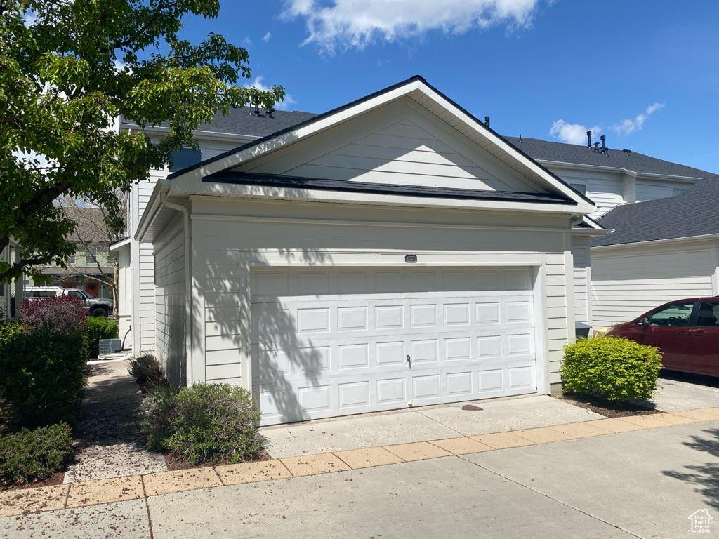 Exterior space featuring a garage