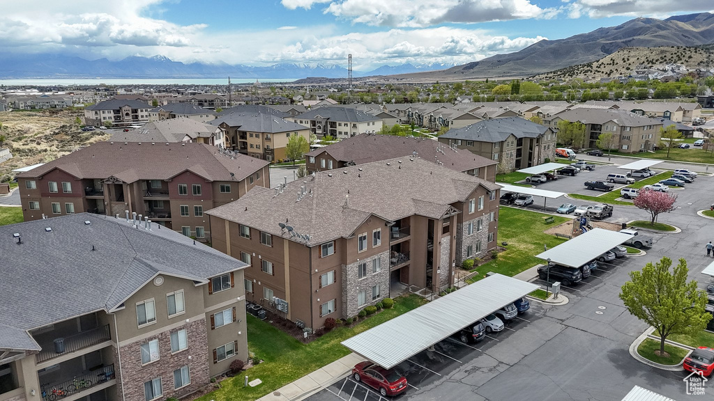 Aerial view featuring a residential view and a mountain view