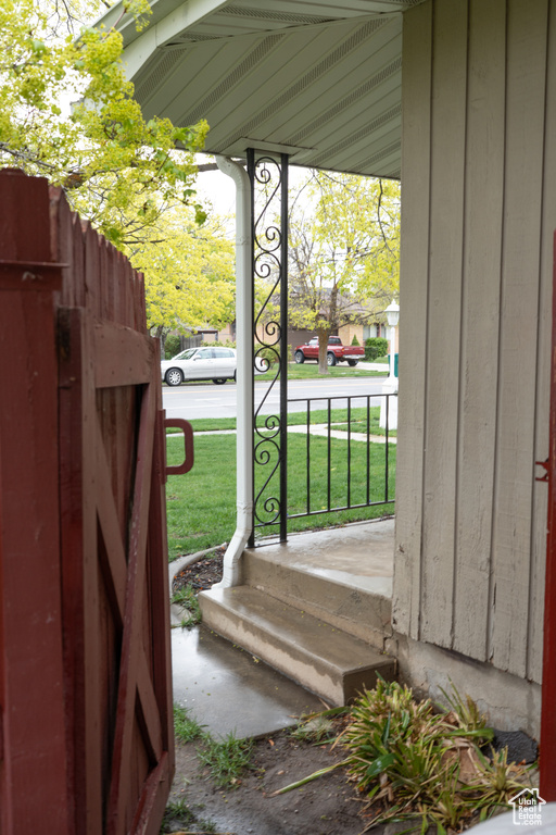 Exterior space featuring covered porch