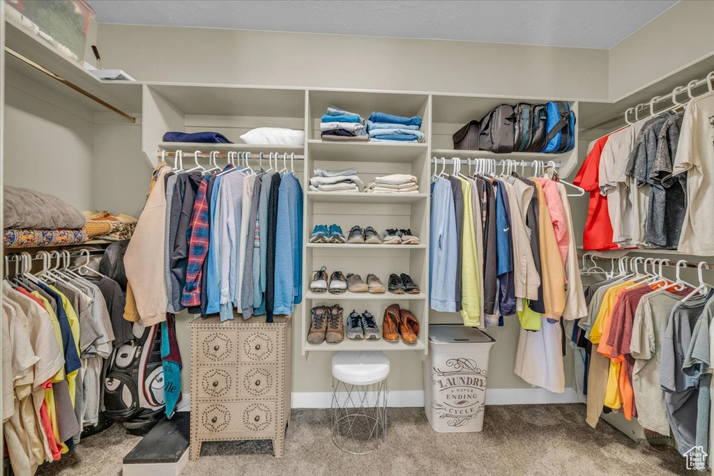 Spacious closet with carpet flooring