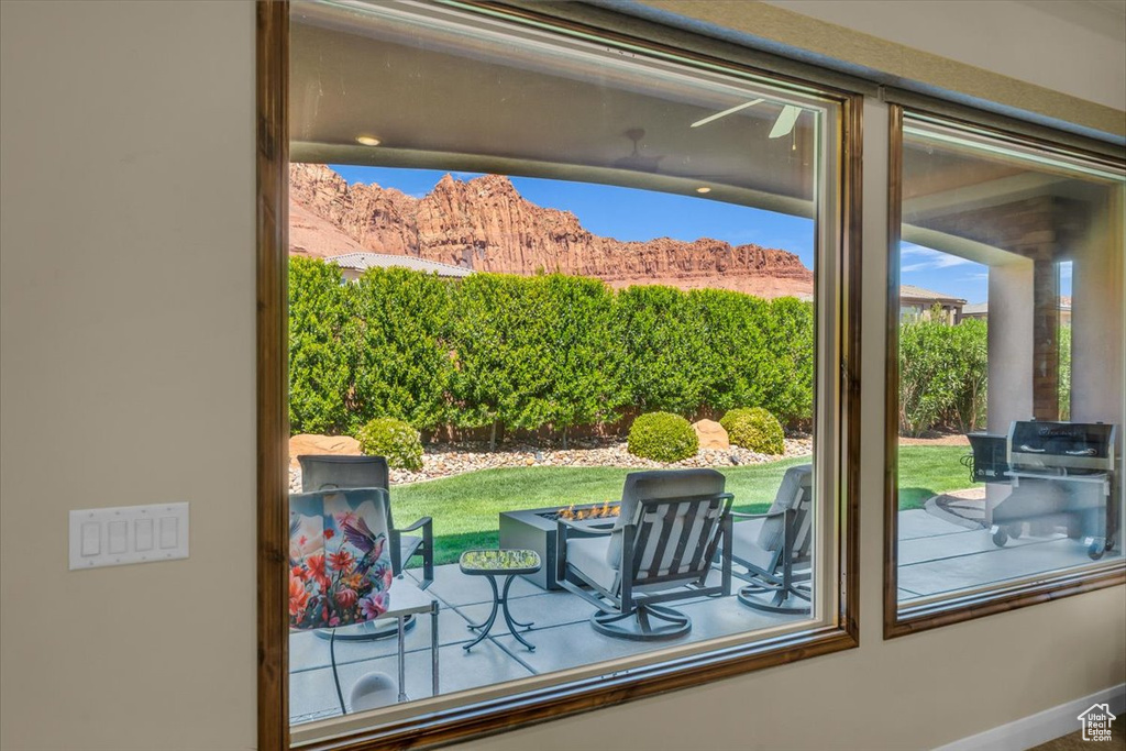 Entryway with a mountain view