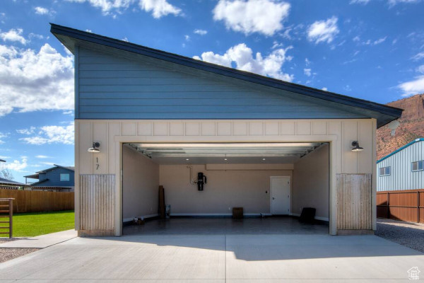Garage with fence