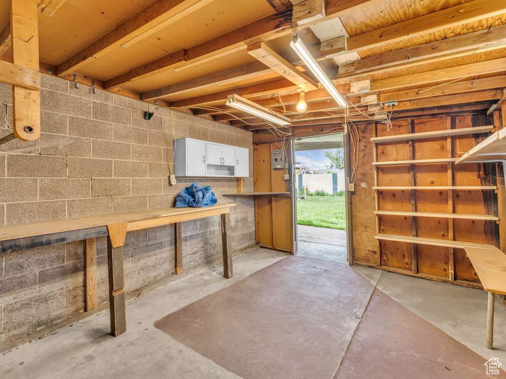 Below grade area with concrete block wall