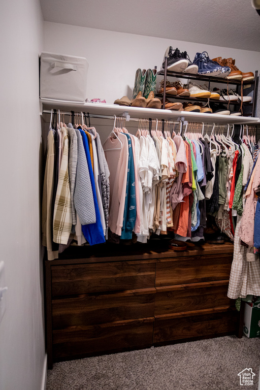 Walk in closet with carpet flooring