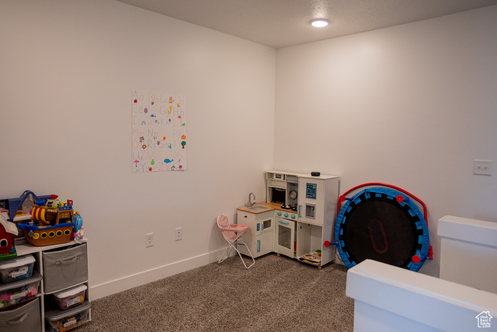 Playroom featuring carpet floors and baseboards