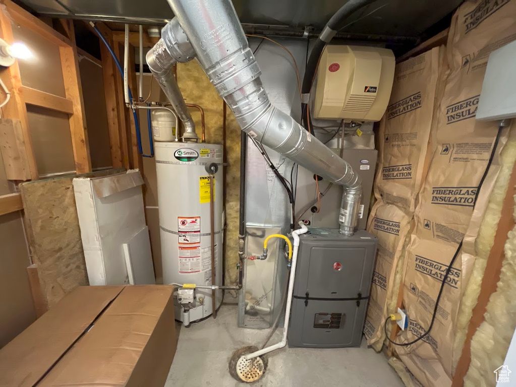 Utility room featuring gas water heater