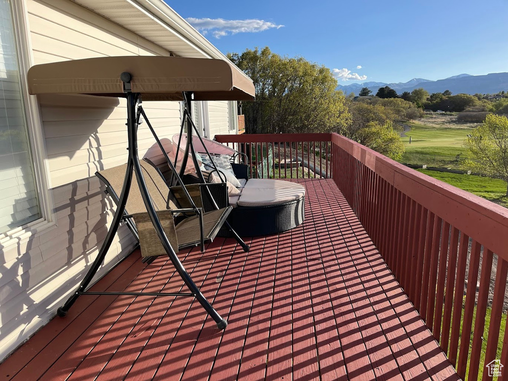 Wooden deck with a mountain view