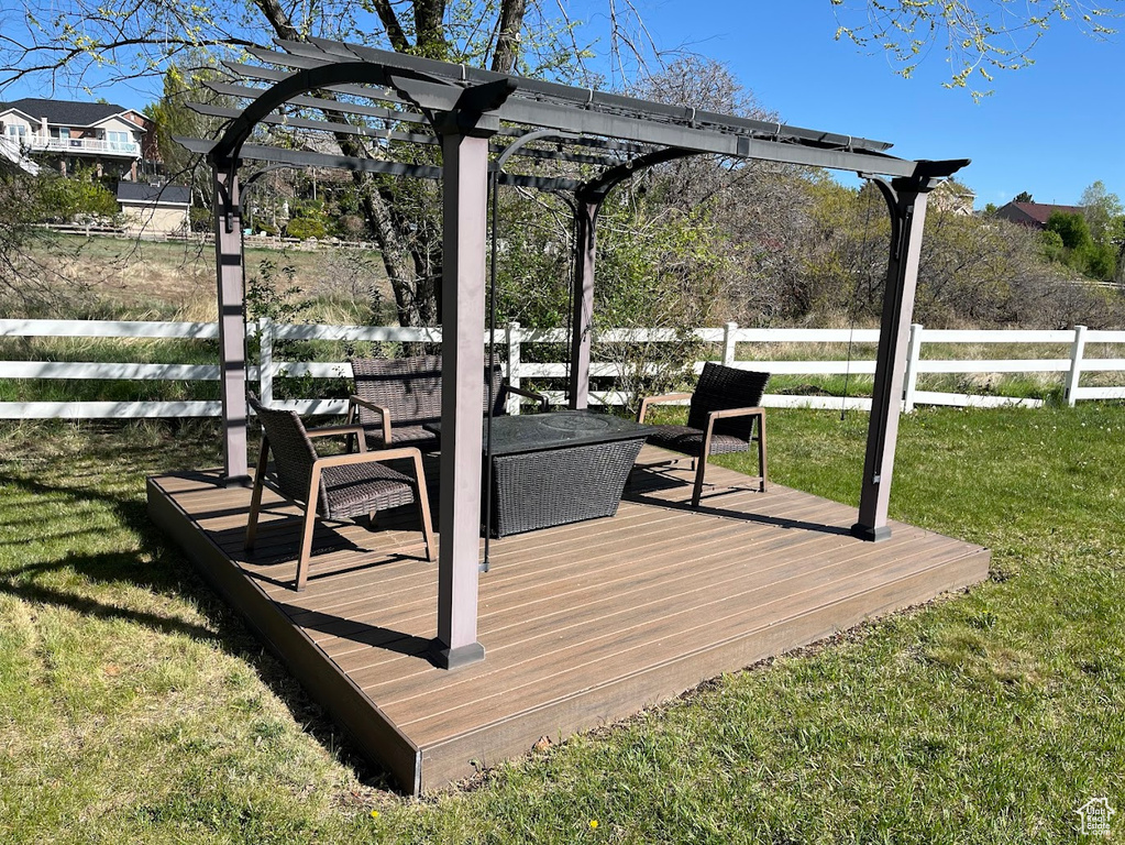 Deck with a lawn and fence