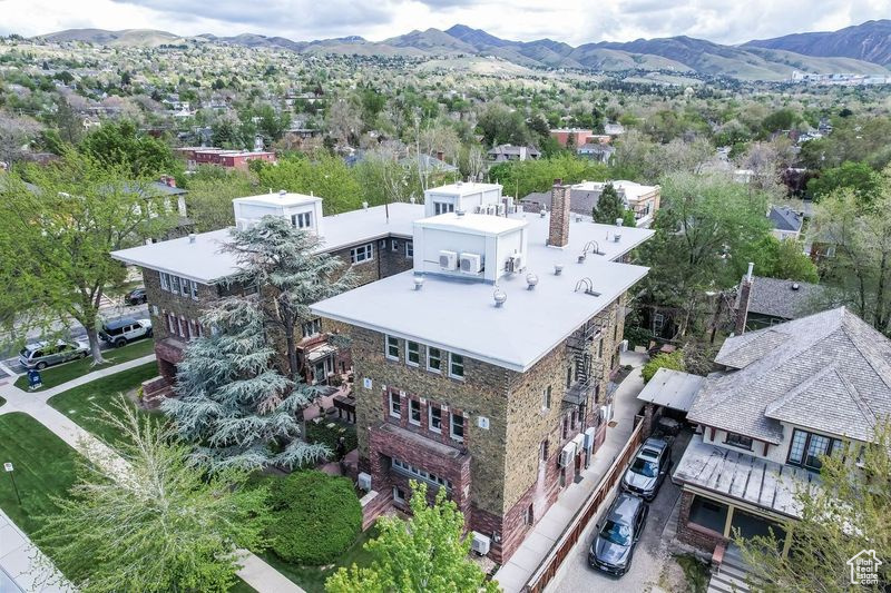 Drone / aerial view with a mountain view