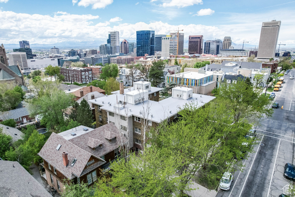 Drone / aerial view with a city view