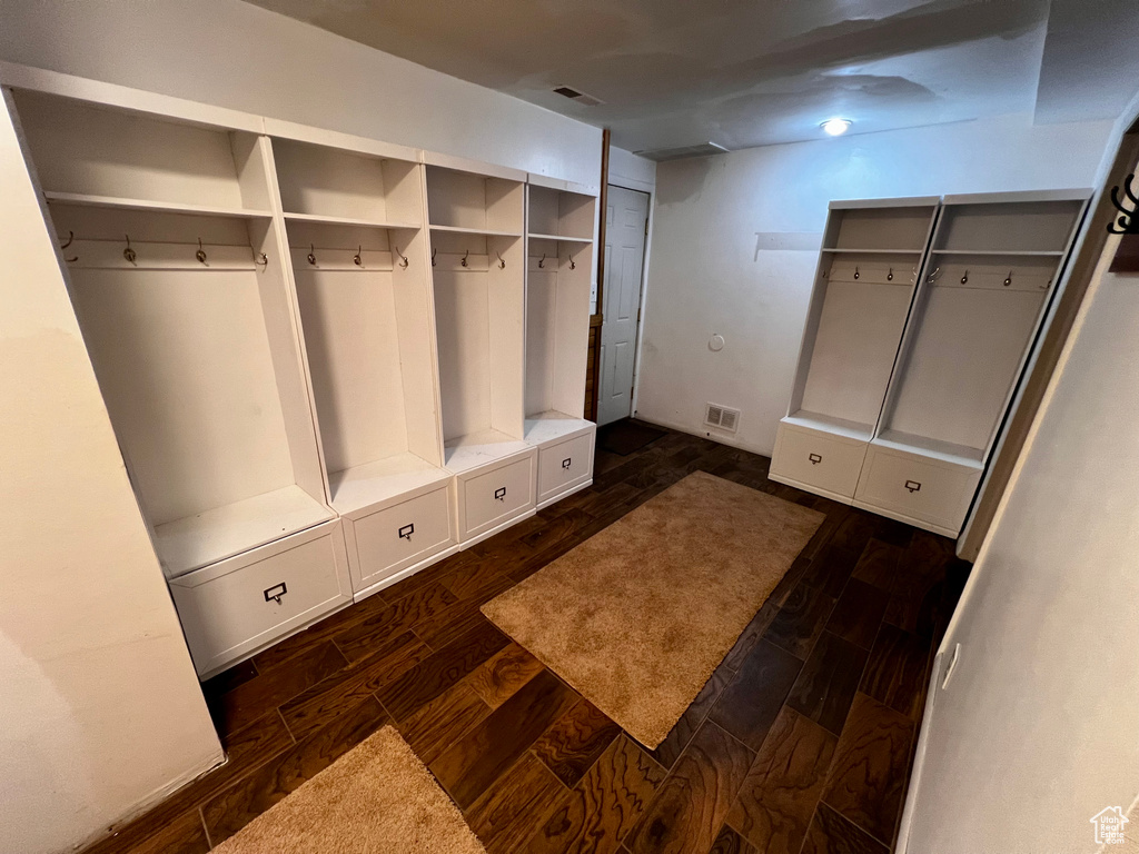 Mudroom with dark wood-style floors