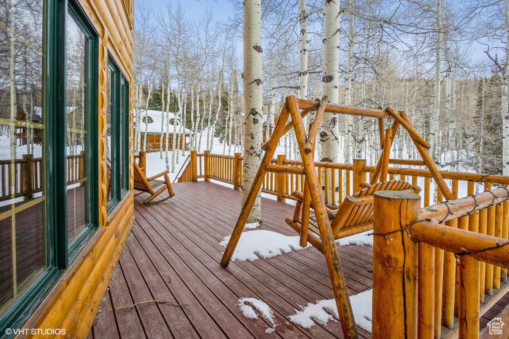 View of snow covered deck