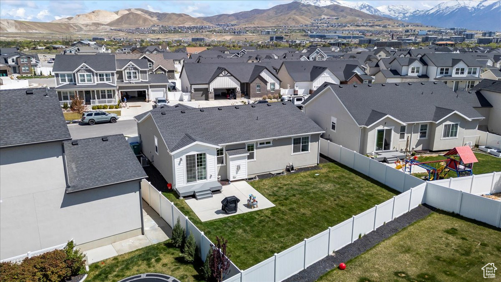 Aerial view with a mountain view and a residential view