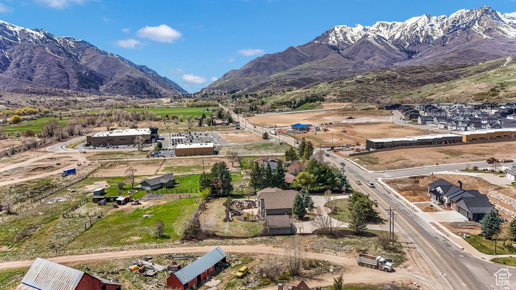Drone / aerial view of a mountain backdrop